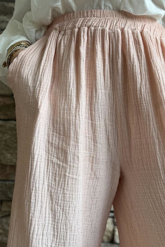 Rustic Nature Bubble Cotton Slant Frill Pant Washed Peachy Nude